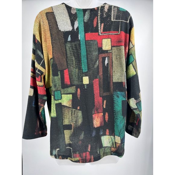 Jess & Jane "Cubes" Jeweled Zipper V-Neck Top Size Small - Picture 3 of 4